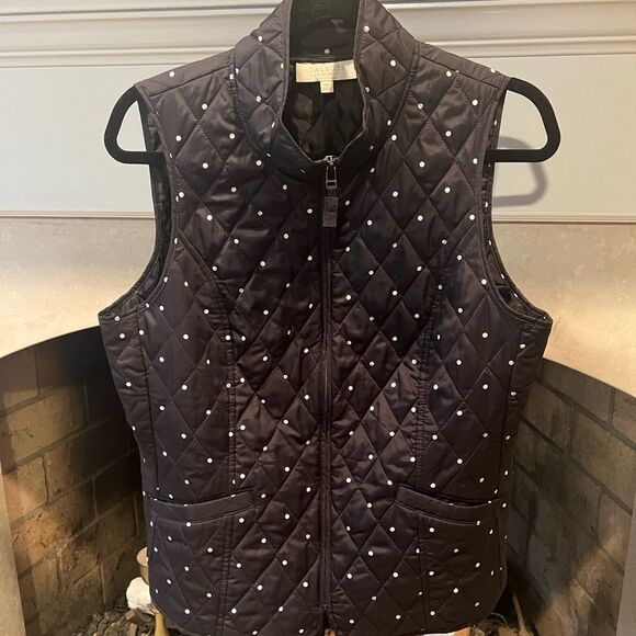 Talbots Black Quilted Vest with White Polka Dots size medium - Picture 1 of 4